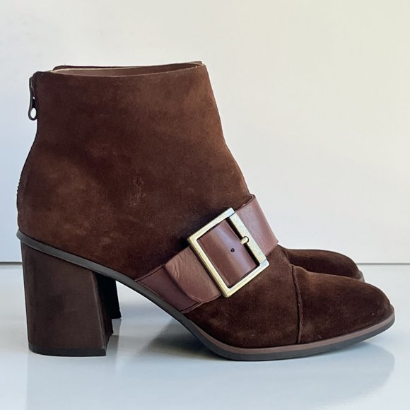 KORKS by KORK-EASE Denoon Burnished Cap Toe Brown Suede Strap Buckle Ankle Boots - Picture 2 of 14